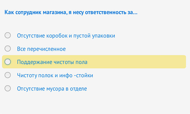 электронный курс «Порядок. Полнота. Ценники» для компании CASTORAMA - тестирование