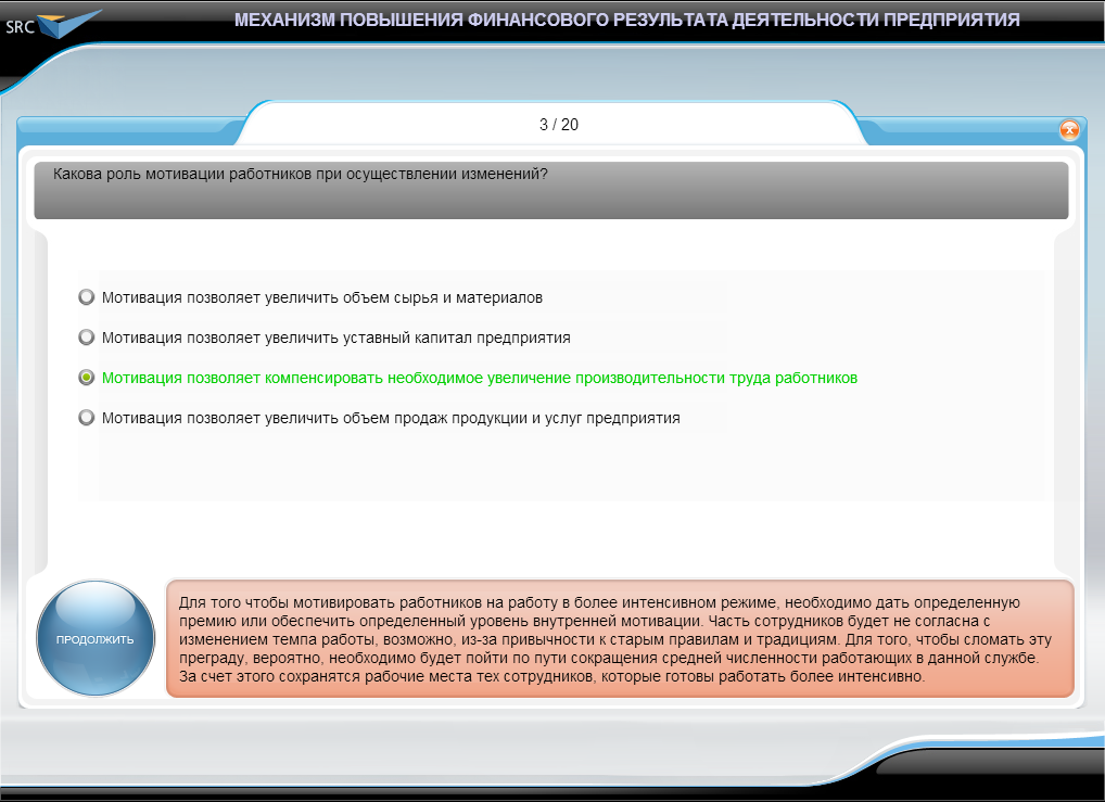 Видеокурс Система сбалансированных показателей и механизм повышения финансовой результативности, Тестирование