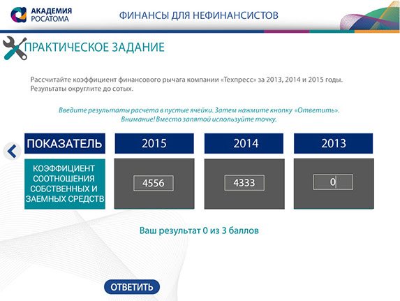 «Финансы для нефинансистов» электронный интерактивный курс для компании «Росатом»