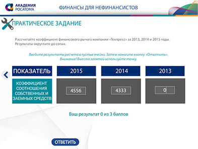 «Финансы для нефинансистов» электронный интерактивный курс для компании «Росатом»